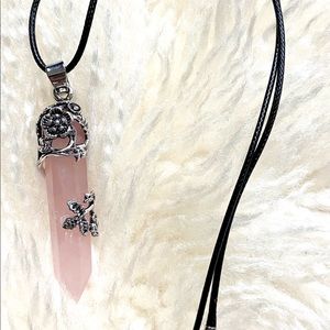 New Silver Flower Wrapped Natural Quartz Gemstone Crystal Necklace
